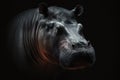 A dramatic and detailed portrait of a majestic hippopotamus on a black background.