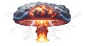 Explosive mushroom cloud digital art powerful atomic blast fiery detonation energy release isolated on white background Royalty Free Stock Photo