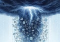 A dramatic digital illustration depicts a storm with dark swirling clouds and a central Royalty Free Stock Photo
