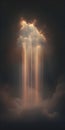 Dramatic divine light rays breaking through dark clouds, spiritual hope and celestial glory concept illustration. Royalty Free Stock Photo