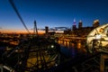 Dramatic Downtown Skyline at Sunset - Abandoned Cuyahoga River Lift Bridge in Cleveland, Ohio