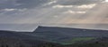 Dramatic early morning Rays of sun over the panoramic view of the sea of Galilee and Mount Arbel Royalty Free Stock Photo