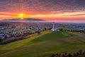 Dramatic Panorama Easter Sunday Morning Sunrise With Cross On Hill Royalty Free Stock Photo