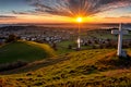 Dramatic Panorama Easter Sunday Morning Sunrise With Cross On Hill Royalty Free Stock Photo