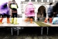 Dramatic effect of people walking on the elevated walkway in Ven Royalty Free Stock Photo