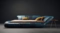 Luxurious Blue Leather Sofa With Dark Cyan And Light Amber Accents Royalty Free Stock Photo