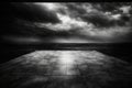 Dramatic Empty Concrete Floor Noir Background Scene with Black and White Sky Clouds Royalty Free Stock Photo