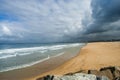 Dramatic seaside panorama of Atlantic ocean shore with massive clouds - Landscape, Portugal, Espinho