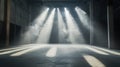 Empty Stage Illuminated by Bright Spotlights and Smoke in a Dark Studio Royalty Free Stock Photo