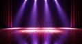 Empty Theater Stage with Purple Spotlights and Falling Confetti performance Royalty Free Stock Photo
