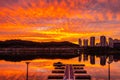 Dramatic evening view of Woncheon Lake reservoir park, suwon south korea Royalty Free Stock Photo