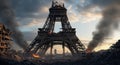 Apocalyptic Paris: Eiffel Tower in Ruins Royalty Free Stock Photo