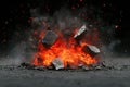 Dramatic explosion with fiery debris