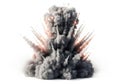 Dramatic explosive cloud with smoke and debris erupting upwards isolated on white background Royalty Free Stock Photo