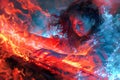 Dramatic Fantasy Artwork of Female Warrior Wielding Fire Magic in Epic Battle Scene with Intense Color Palette and Dynamic