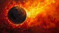 Dramatic Fiery Apocalypse Concept with Burning Planet Earth Surrounded by Flames and Embers in Dark Space