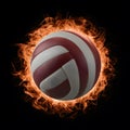 Dramatic fiery volleyball commands attention against intense black backdrop