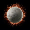 Dramatic fiery volleyball commands attention against intense black backdrop