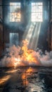 Dramatic Fire Scene in Abandoned Building Royalty Free Stock Photo