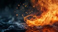 Dramatic flames rising with smoke on dark background Royalty Free Stock Photo