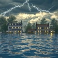 Dramatic flooding wreaks havoc on homes amid relentless storm Royalty Free Stock Photo