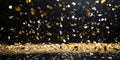 Dramatic Gold and Silver Confetti Falling Against Dark Background for Celebration Royalty Free Stock Photo
