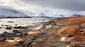 Dramatic Gravel Path Along Arctic Lake In Norway