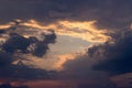 Dramatic gray clouds on the sky; rays of sunshine before the storm Royalty Free Stock Photo