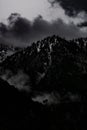 Grayscale view of Glendora Ridge Road and Mt Baldy in the San Gabriel Mountains, LA, California