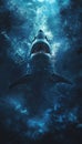 A dramatic great white shark ascends from the ocean depths, capturing the essence of thalassophobia Royalty Free Stock Photo