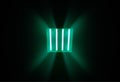 Dramatic green rays from neon lamps background