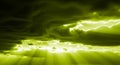 Dramatic Green Sky with Sun Rays Breaking Through Clouds light Royalty Free Stock Photo
