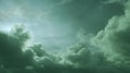Dramatic green sky with sunlit clouds. AI image Royalty Free Stock Photo