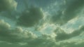 Dramatic green sky with sunlit clouds. AI image Royalty Free Stock Photo