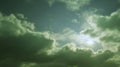 Dramatic green sky with sunlit clouds. AI image Royalty Free Stock Photo