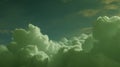Dramatic green sky with sunlit clouds. AI image Royalty Free Stock Photo