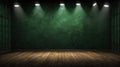 Dramatic Green Textured Wall and Wooden Floor with Spotlights Royalty Free Stock Photo