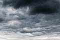 Dramatic grey sky background. Stormy clouds. Horizontal photo of majestic gray sky