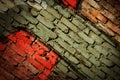 Dramatic grunge painted old wall with diagonal bricks, creative background for your design Royalty Free Stock Photo