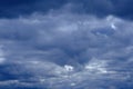 Dramatic high deep blue sky with fluffy clouds, cloudscape in stormy weather, overcast day atmosphere before the storm Royalty Free Stock Photo