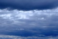 Dramatic high deep blue sky with fluffy clouds, cloudscape in stormy weather, overcast day atmosphere before the storm Royalty Free Stock Photo