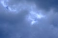 Dramatic high deep blue sky with fluffy clouds, cloudscape in stormy weather, overcast day atmosphere before the storm Royalty Free Stock Photo