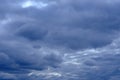 Dramatic high deep blue sky with fluffy clouds, cloudscape in stormy weather, overcast day atmosphere before the storm Royalty Free Stock Photo