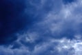 Dramatic high deep blue sky with fluffy clouds, cloudscape in stormy weather, overcast day atmosphere before the storm Royalty Free Stock Photo