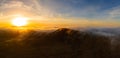 Dramatic high level aerial panoramic view over Calderon Hondo volcanic crater at sunset near Corralejo in Fuerteventura Royalty Free Stock Photo