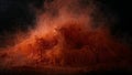 Dramatic high-speed capture of rich burnt sienna colored powder exploding upwards creating an abstract cloud of fine particles Royalty Free Stock Photo