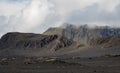 Dramatic iceland landscape with black lava hills looks like a moon
