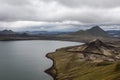 Dramatic Iceland scenery with big lake and green.