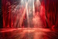 Dramatic Illuminated Empty Theater Stage with Red Curtains and Spotlight for Performing Arts Background Royalty Free Stock Photo