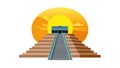 Dramatic illustration of an ancient Mayan or Aztec pyramid temple under a powerful, rising sun, vector design Generative AI Royalty Free Stock Photo